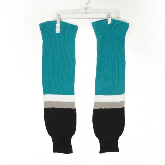 Set 2 NW New Deadstock Vintage 80s Blue Black Retro Knit Hockey Athletic Socks - Picture 1 of 2